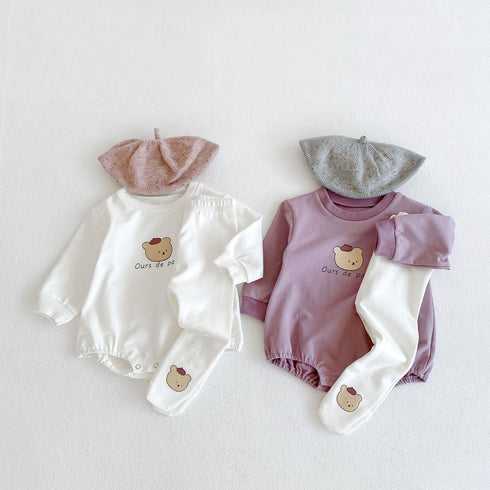 Spring and autumn bear head printed long sleeve ha coat and printed leggings